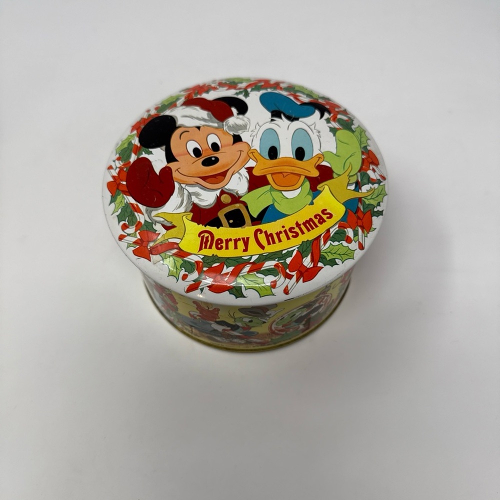 Disney Holiday Tin with Mickey and Donald - Red and Green vintage